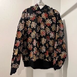 Ashish Black Hoodie with Floral Embroidery